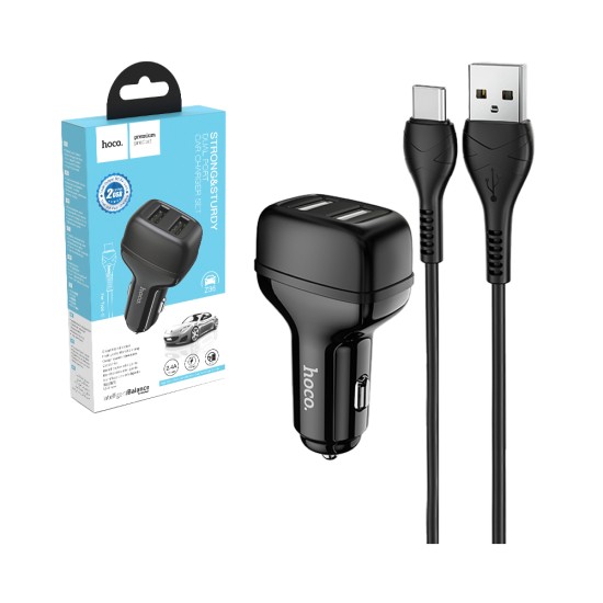 Hoco Z36 Leader Car Charger Dual Port Type-C Cable Set 1m Black